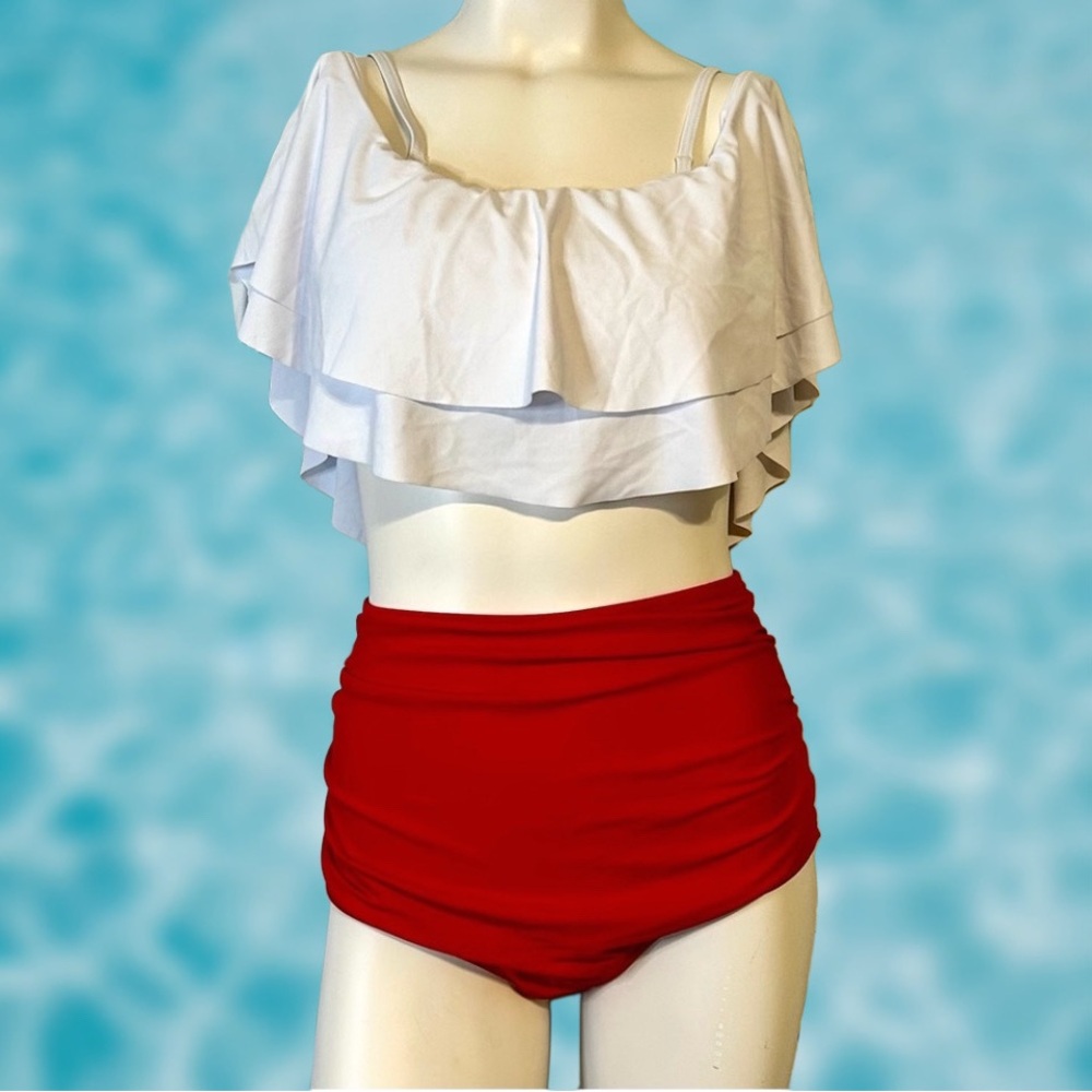NWT Womens High Waist and Flounce Top Swimsuit- Large